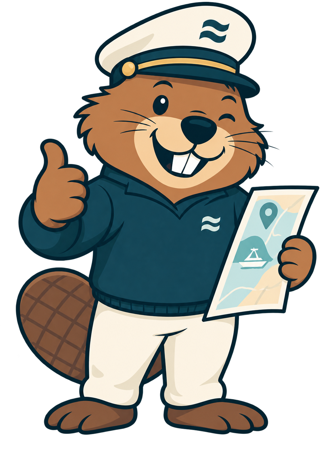Boatily Maskottchen mit Kapitänsmütze